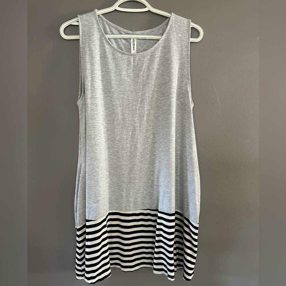 Gray and Black Striped Women's Top